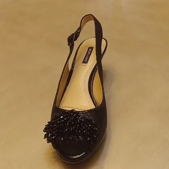 COPY - Alex Marie Belora Suede Peep-Toe Beaded Ornament Sling-Back Pumps 7 - Picture 5 of 8